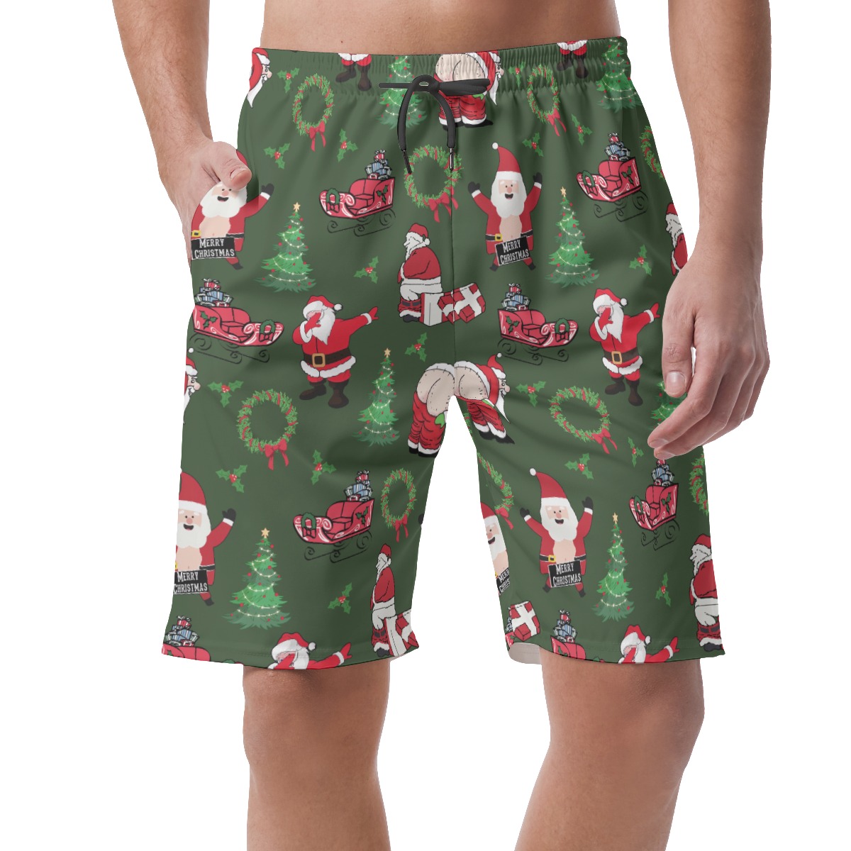 Christmas Naughty Santa Claus Hawaiian Beach Shorts - variant image 1