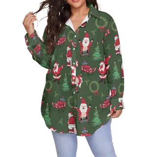 Naughty Santa Funny Hawaiian Plus Sized Shirt For Women