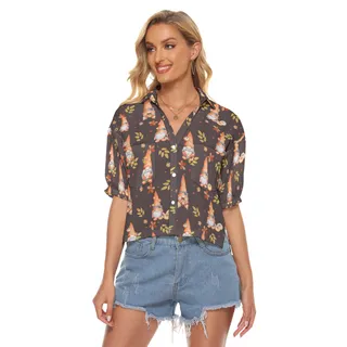 The Gnomies Women's Hawaiian Shirt Cropped