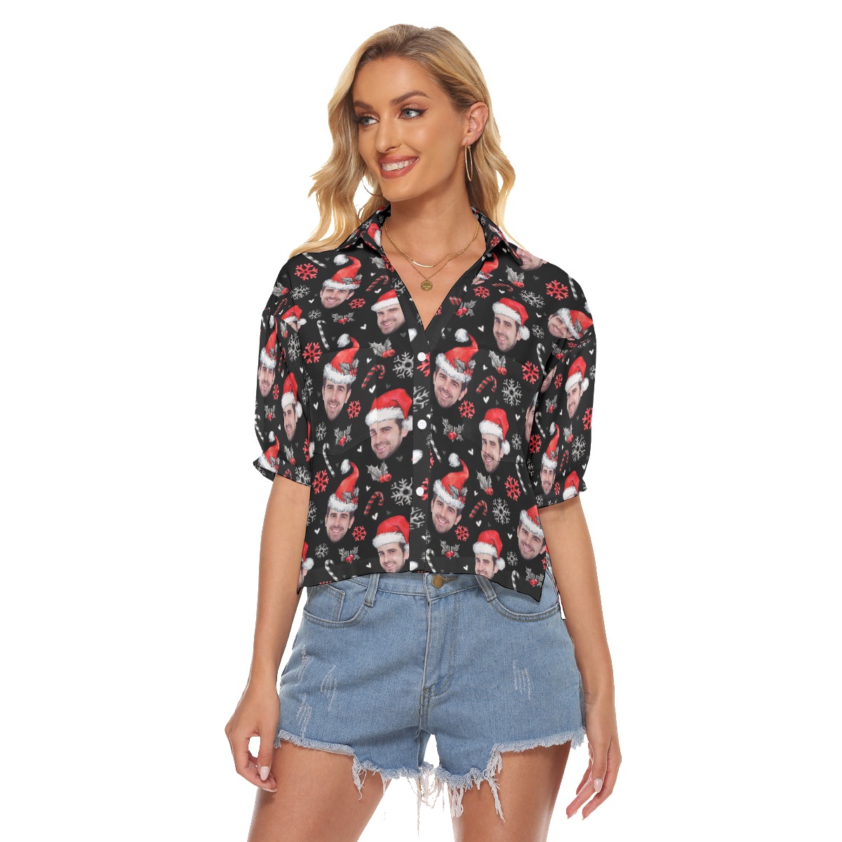 Women's Cropped Hawaiian Christmas With Face Custom