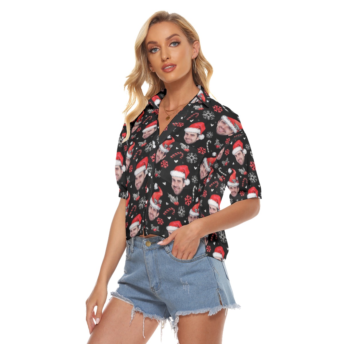 Women's Cropped Hawaiian Christmas With Face Custom