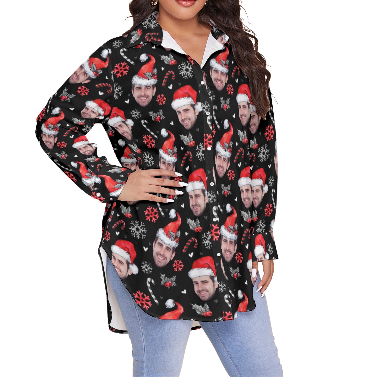 Custom Face Christmas Oversized Hawaiian Shirt For Women