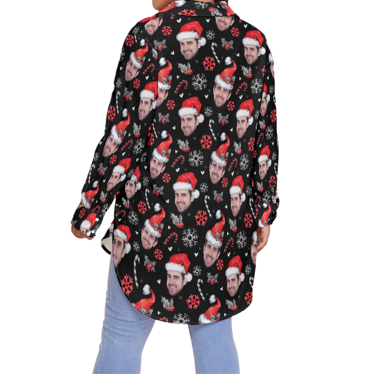 Custom Face Christmas Oversized Hawaiian Shirt For Women