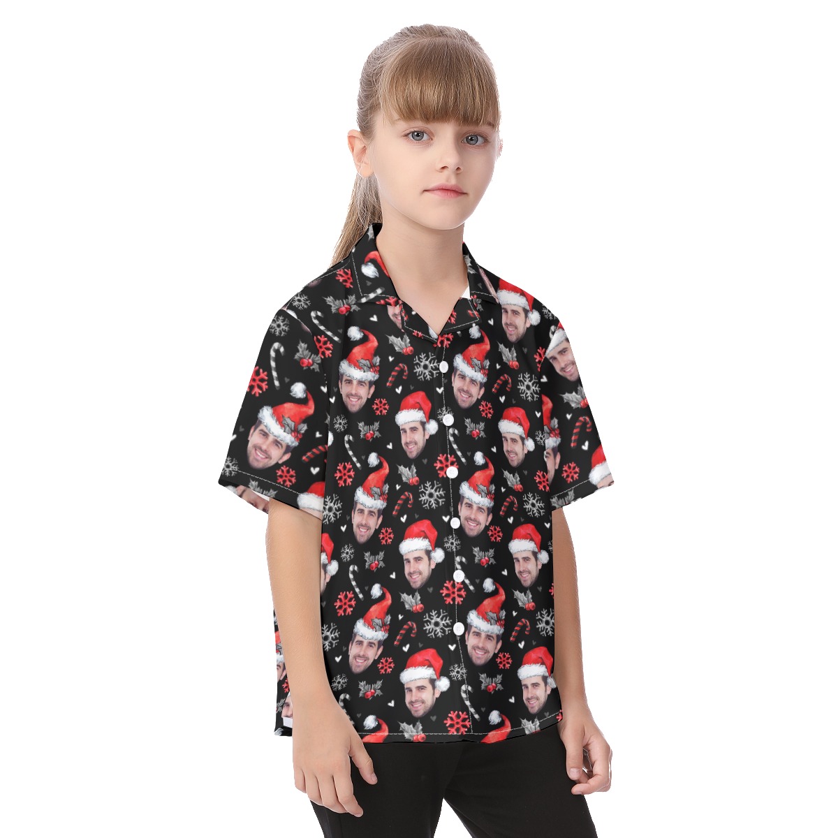 Custom Face Button Up Hawaiian Christmas Shirt For Kids