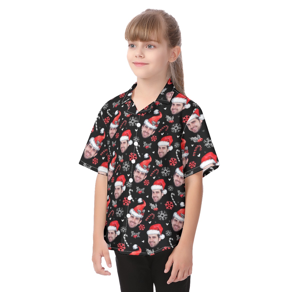 Custom Face Button Up Hawaiian Christmas Shirt For Kids