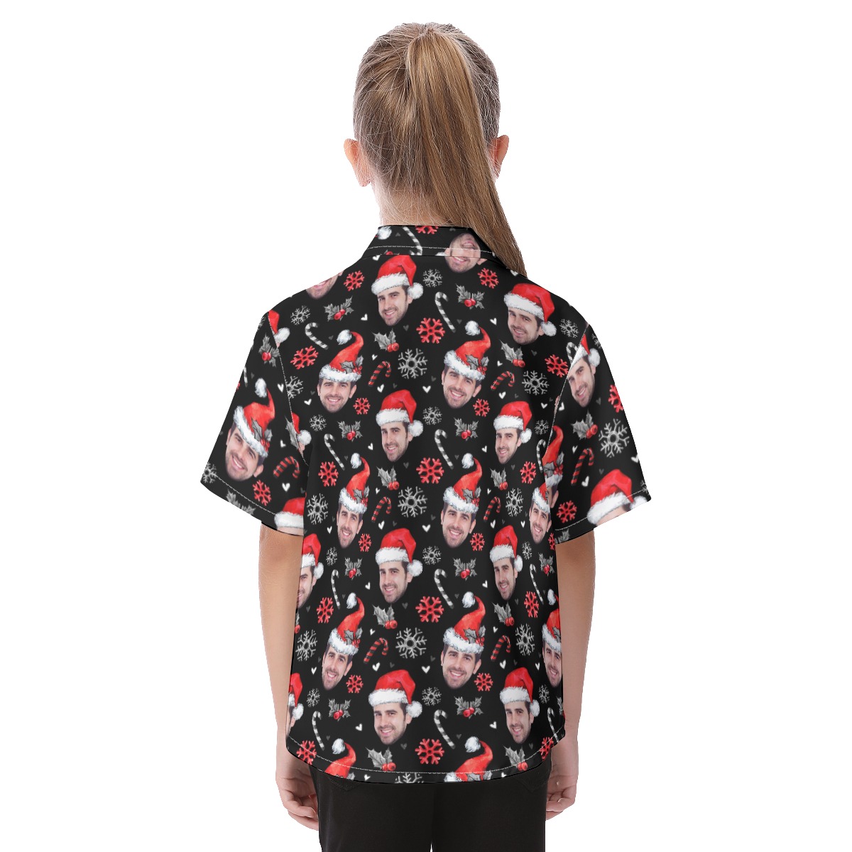 Custom Face Button Up Hawaiian Christmas Shirt For Kids