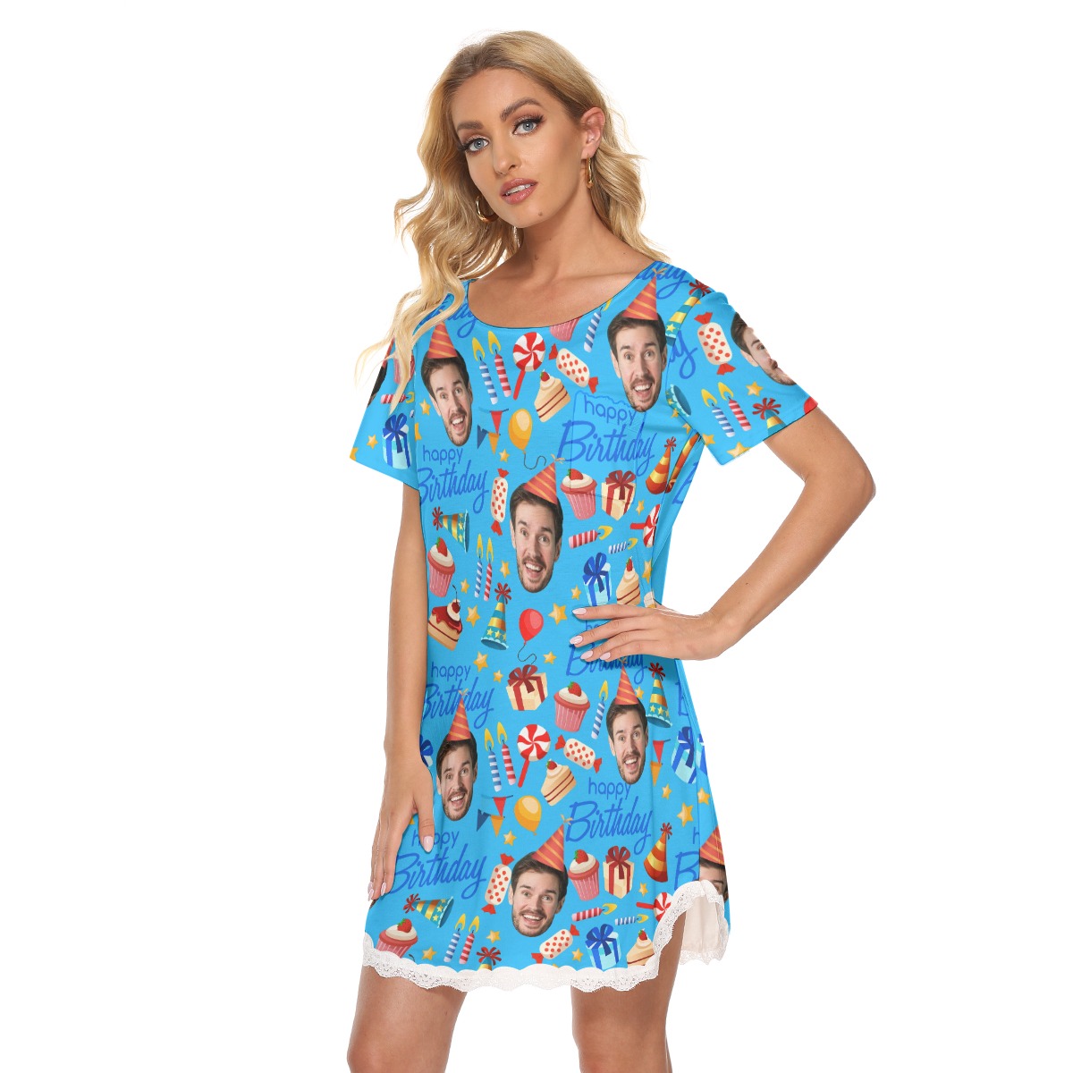Custom Face Birthday Hawaiian Dress With Lace For Women