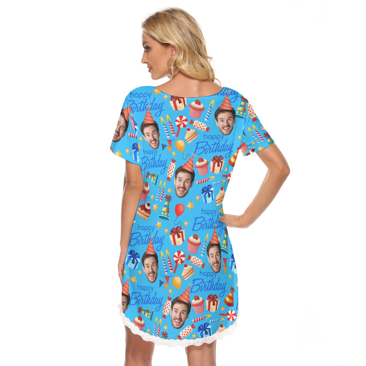 Custom Face Birthday Hawaiian Dress With Lace For Women