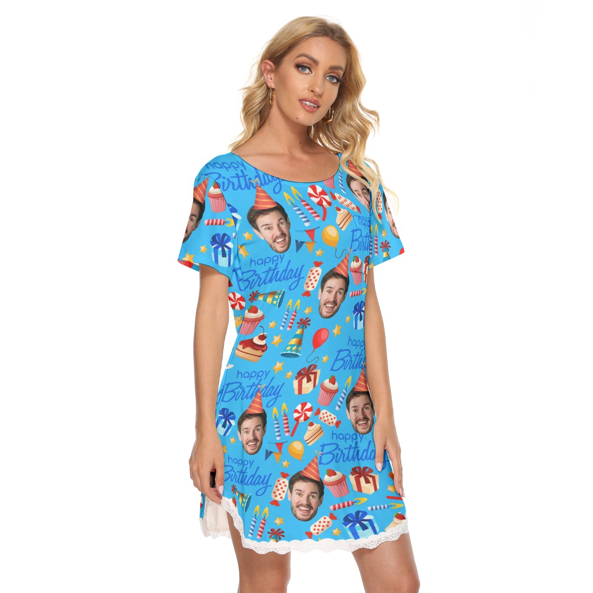 Custom Face Birthday Hawaiian Dress With Lace For Women