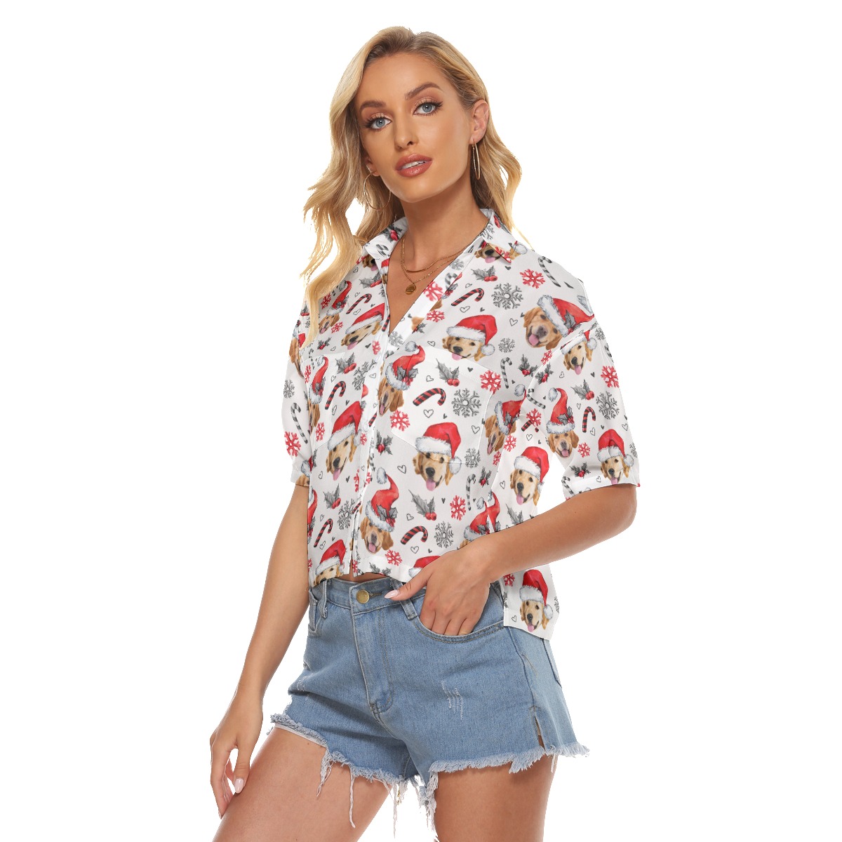 Custom Face Hawaiian Christmas Shirt Crop Top For Women