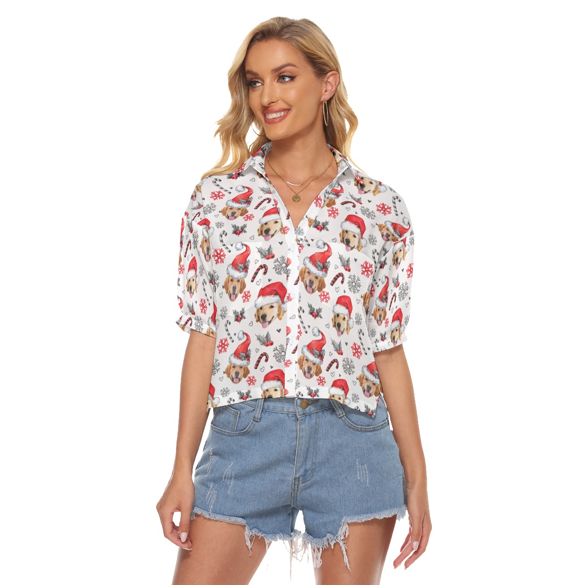Custom Face Hawaiian Christmas Shirt Crop Top For Women