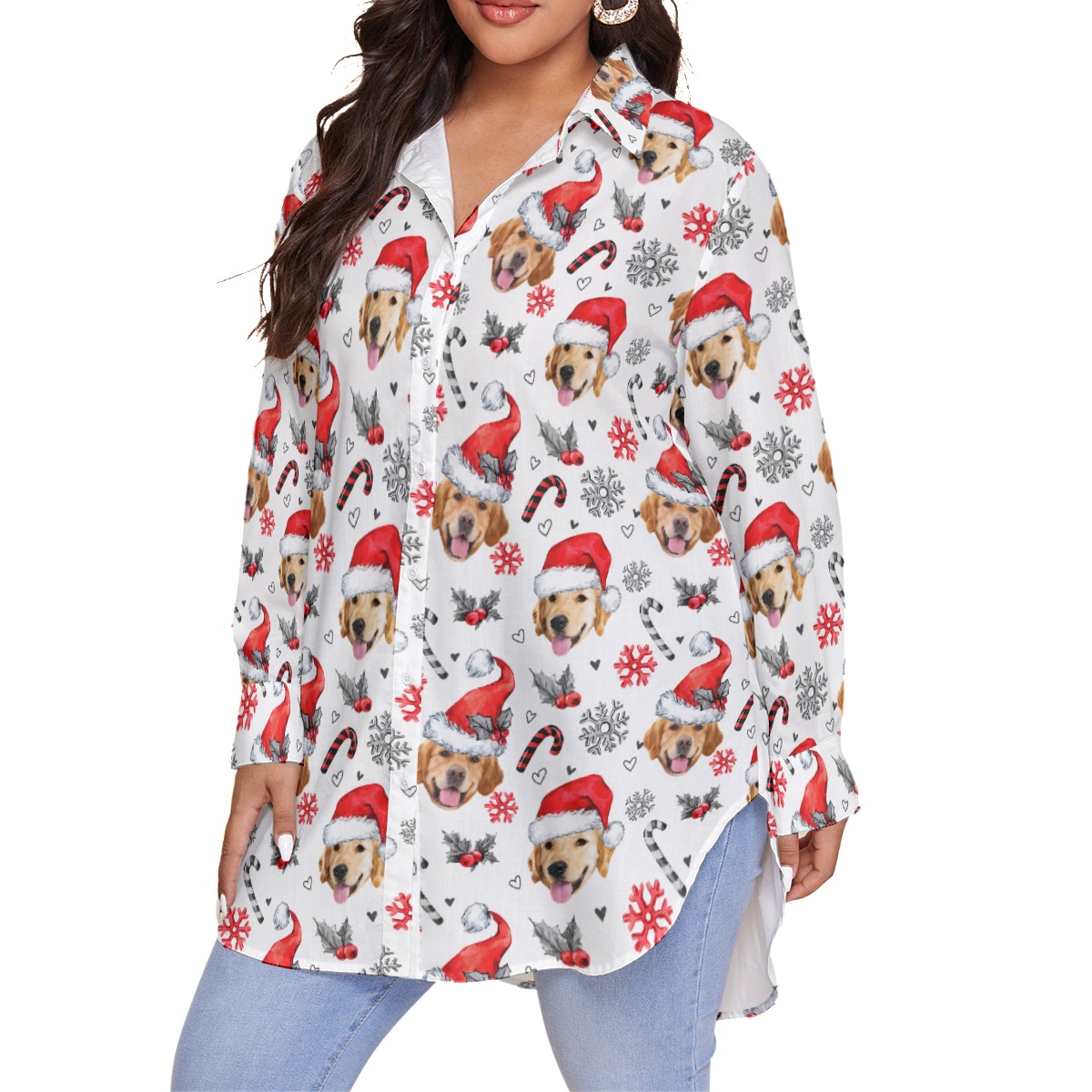 Women's Plus Size Hawaiian Shirt With Dog Face Custom