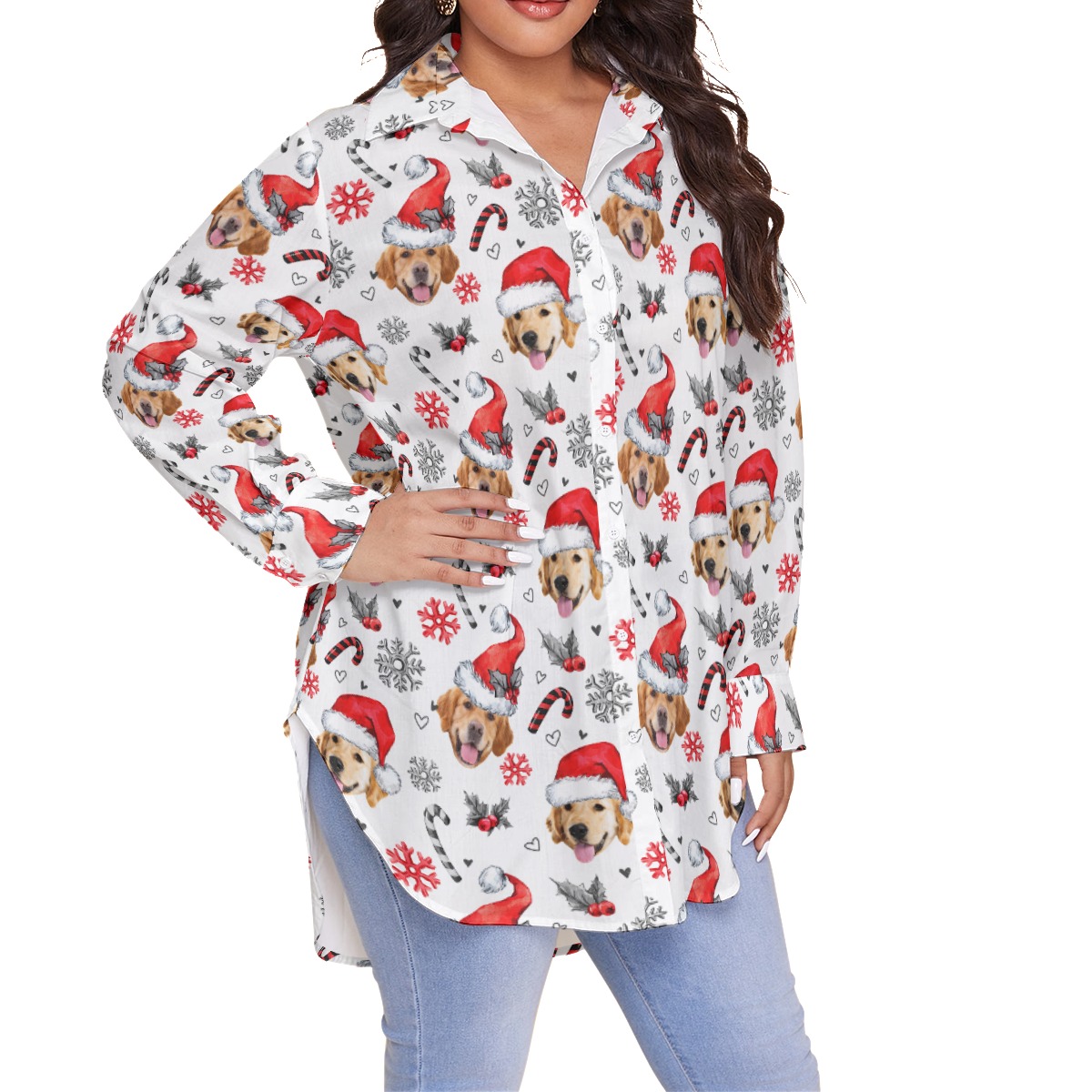 Women's Plus Size Hawaiian Shirt With Dog Face Custom