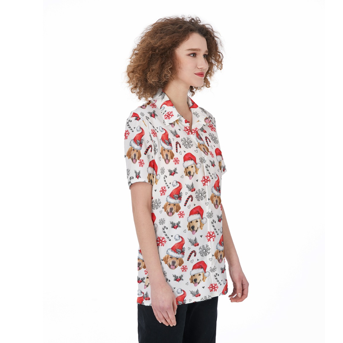 Custom Pet Face Christmas Hawaiian Shirt For Women