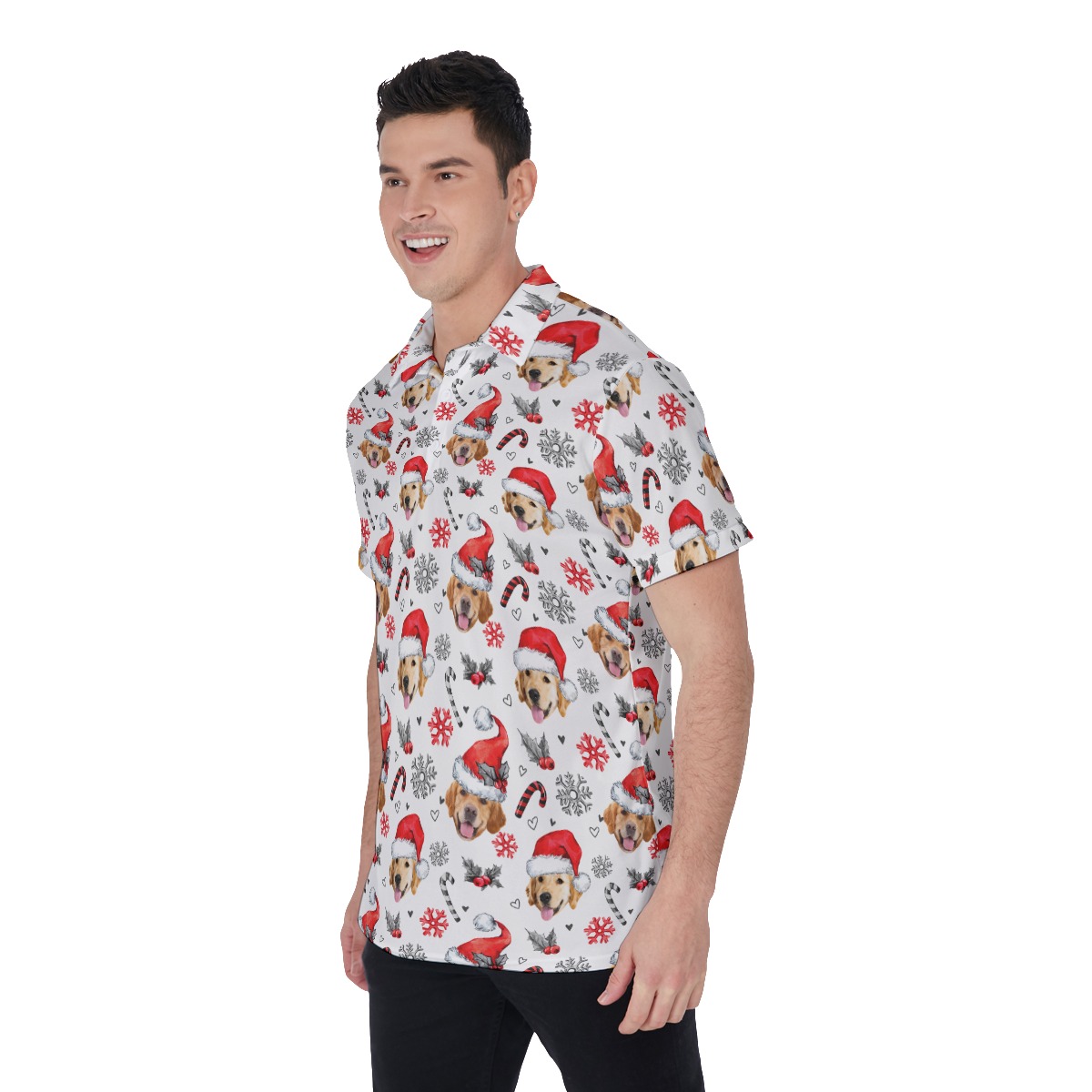 Christmas Hawaiian Polo Shirt With Dog Face