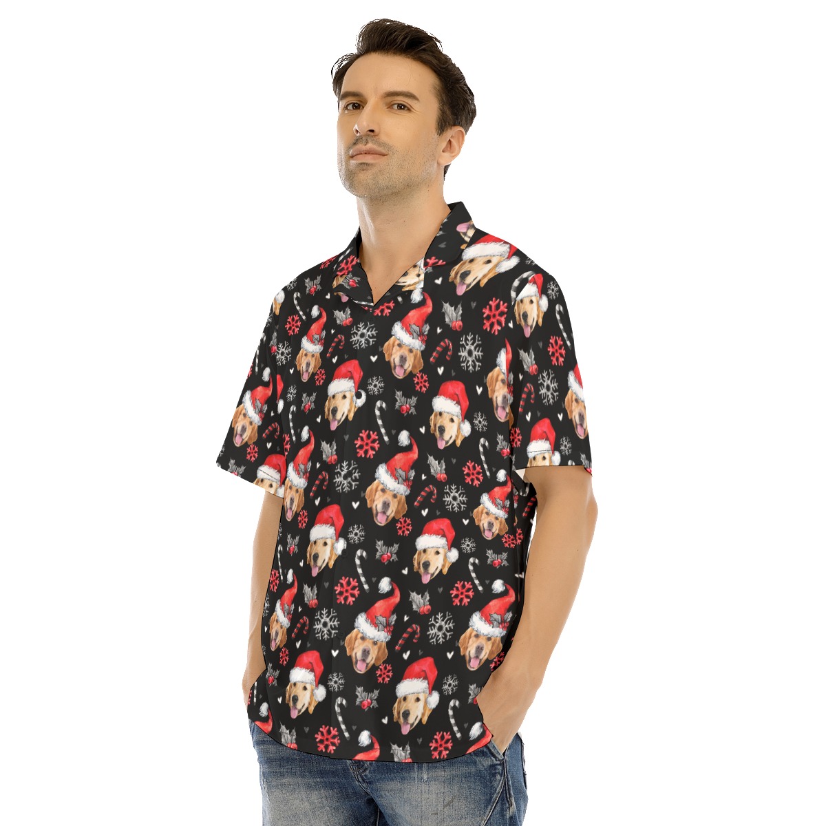 Men's Hawaiian Shirt With Dog Face