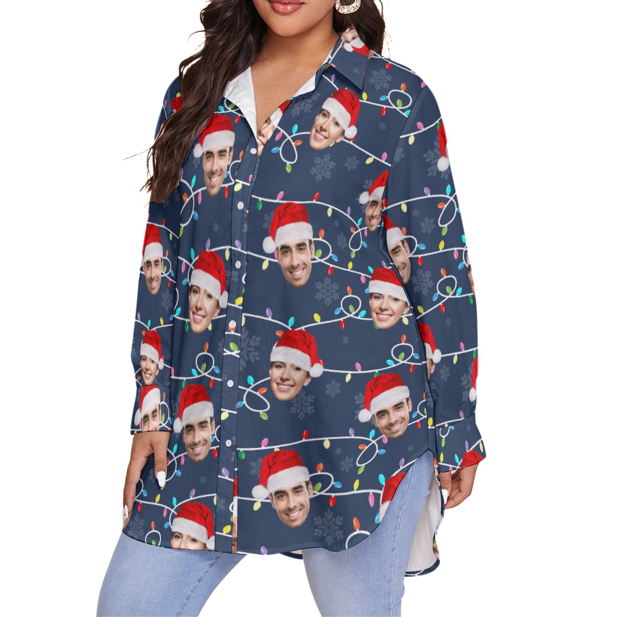 Custom Face Christmas Plus Size Hawaiian Shirt For Women