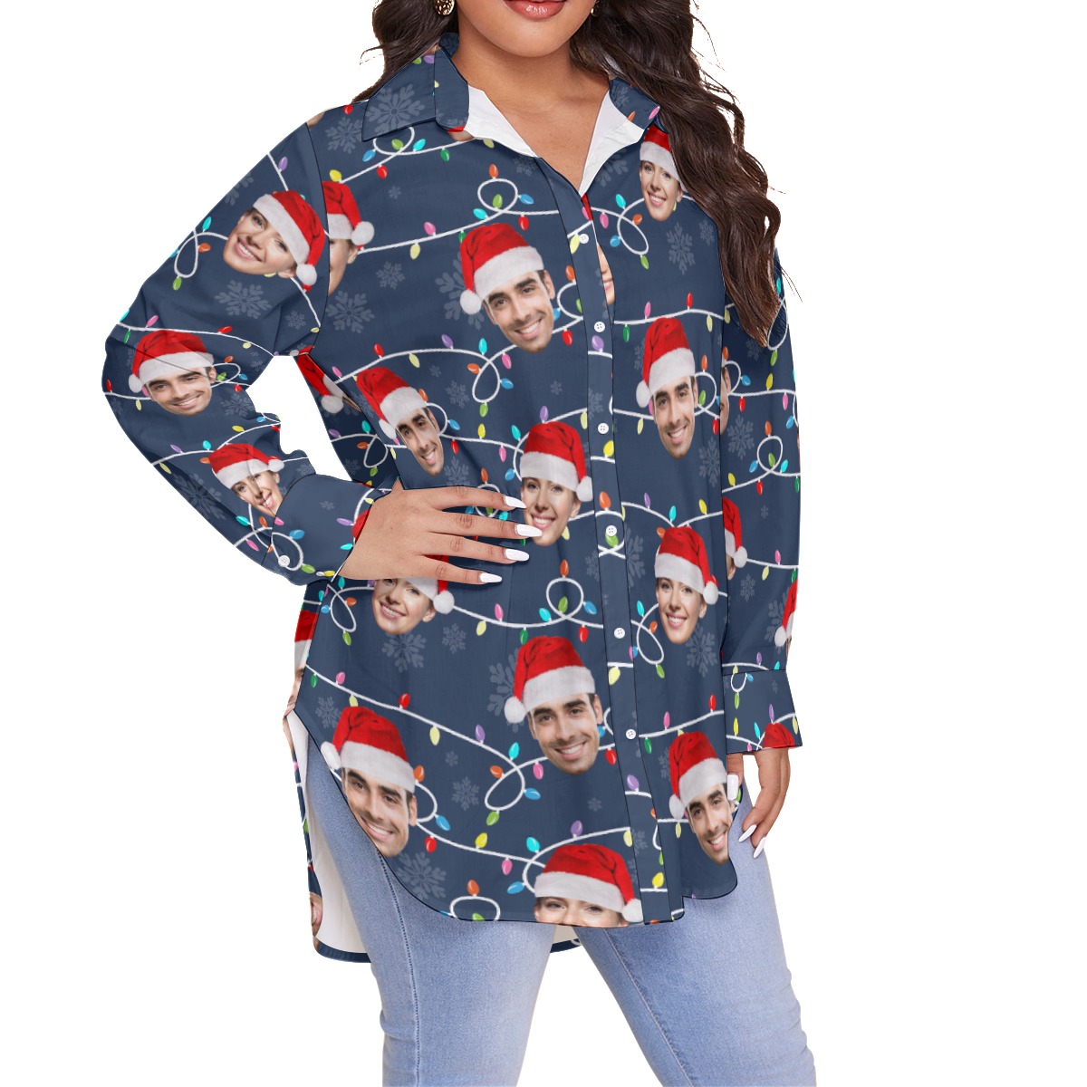 Custom Face Christmas Plus Size Hawaiian Shirt For Women
