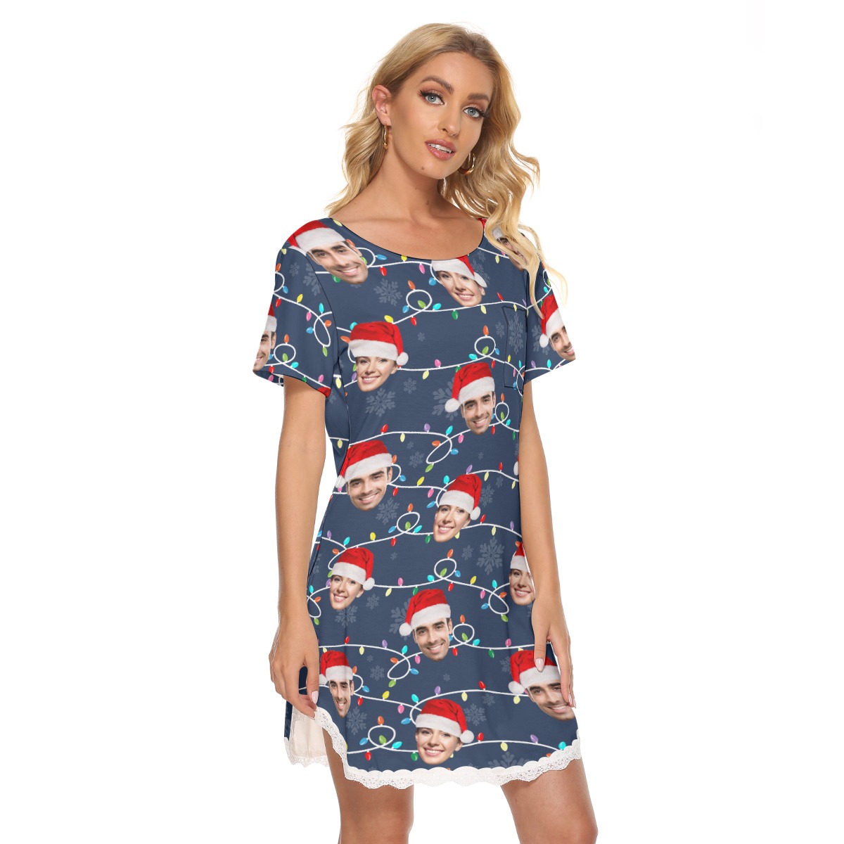 Women's Custom Face Christmas Dress With Lace