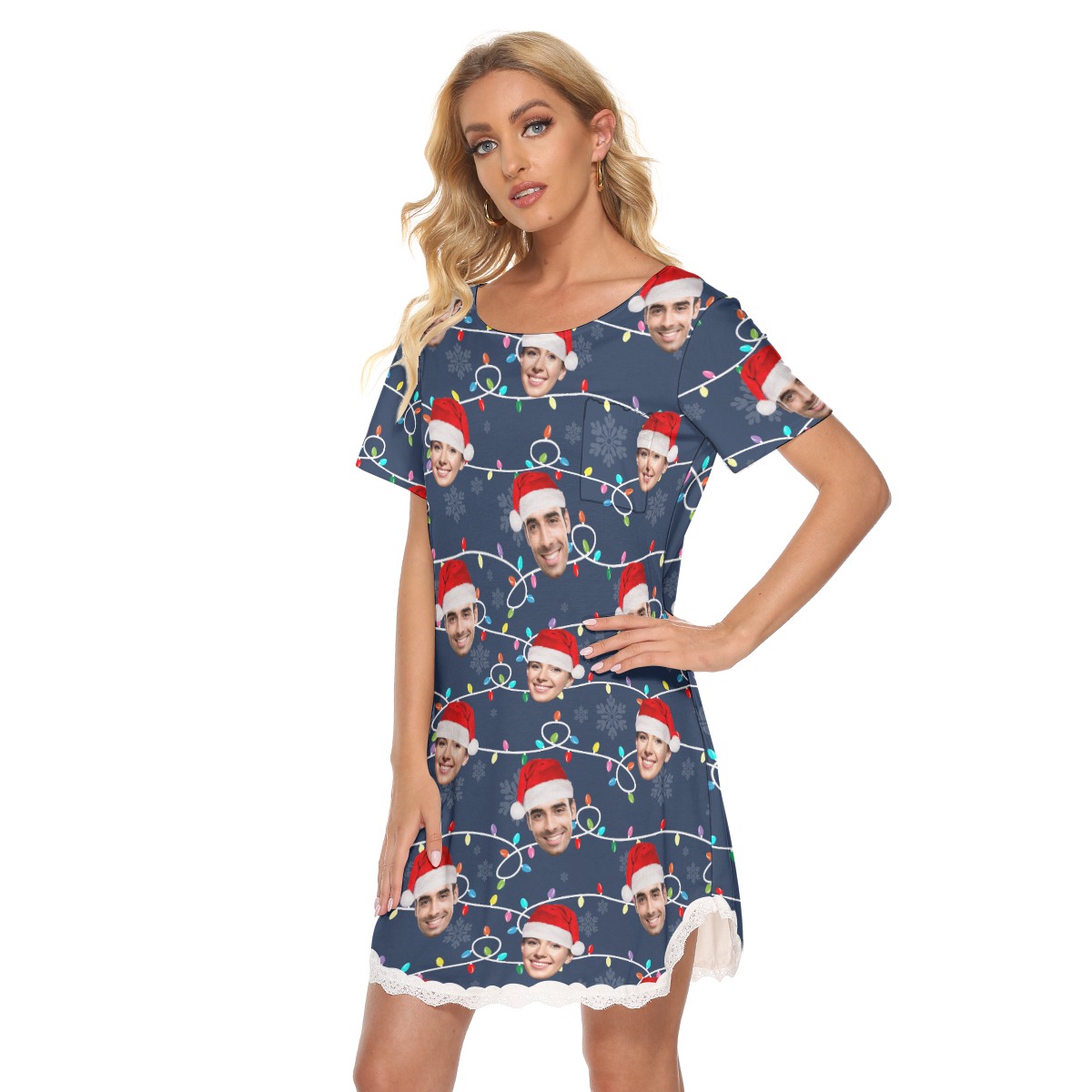 Women's Custom Face Christmas Dress With Lace