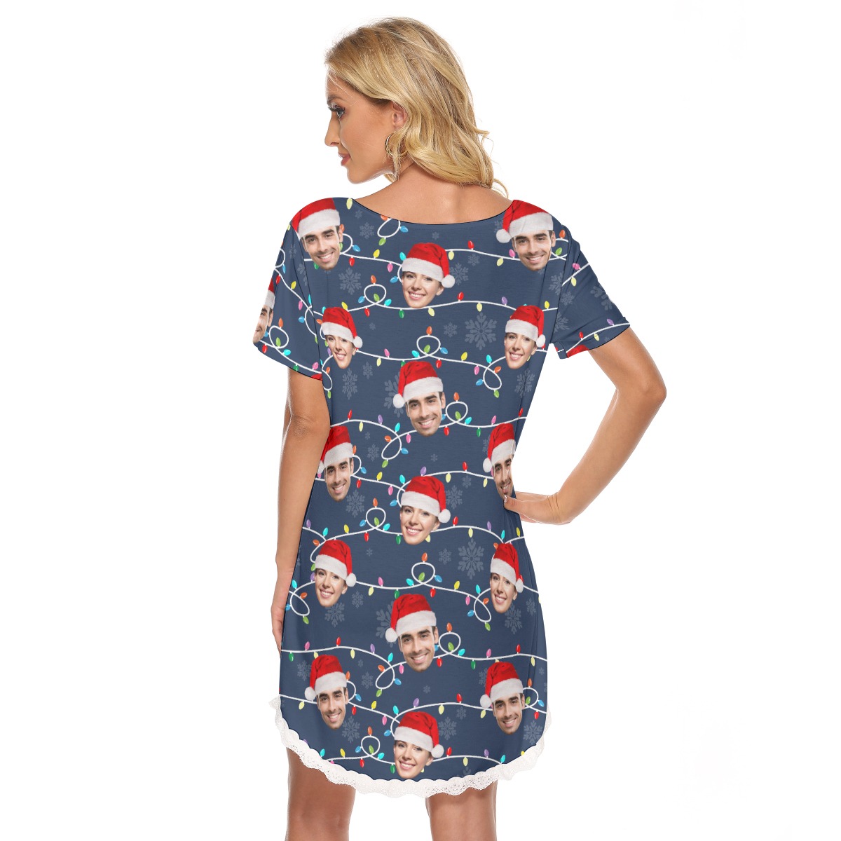 Women's Custom Face Christmas Dress With Lace