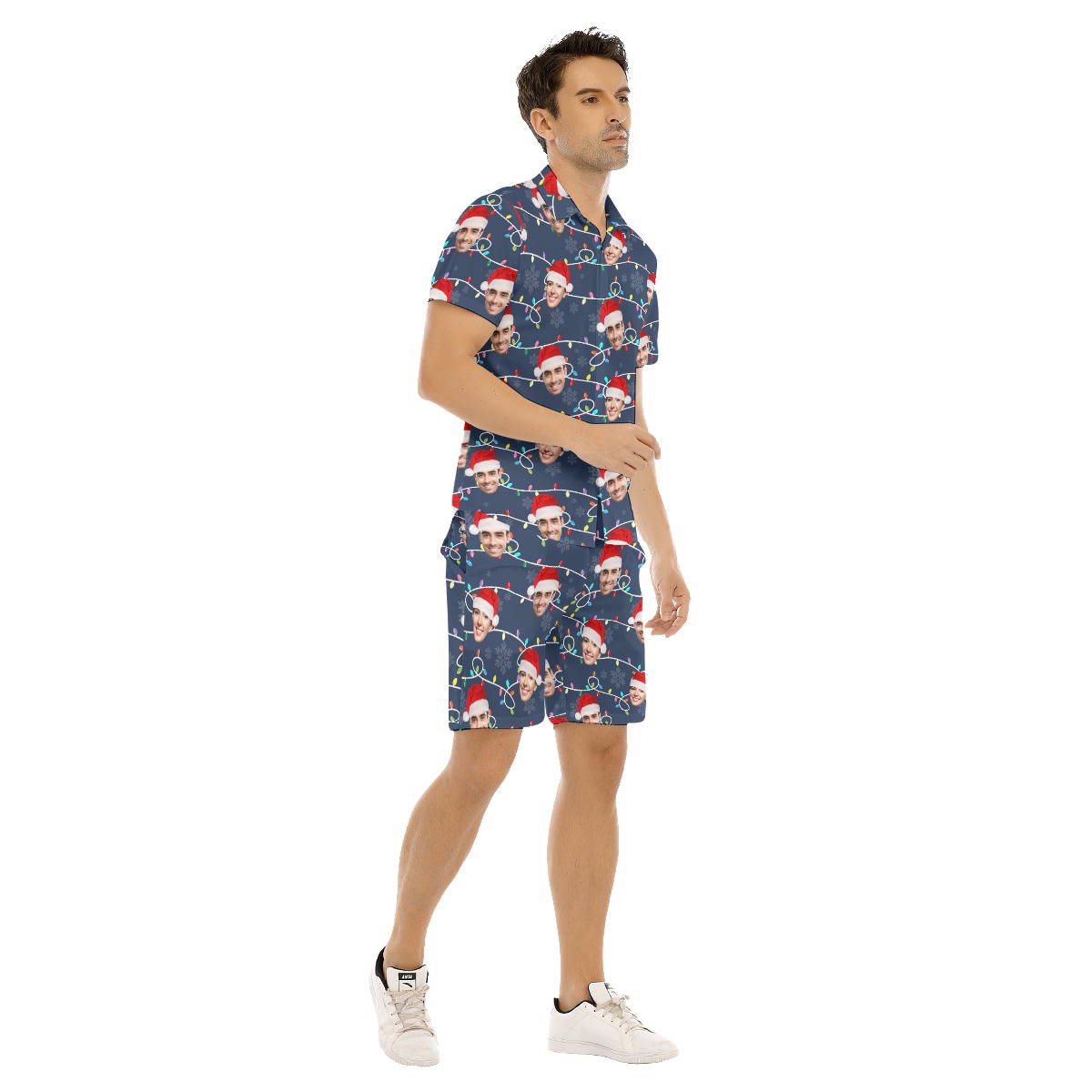Men's Custom Face Hawaiian Christmas Shirt And Shorts