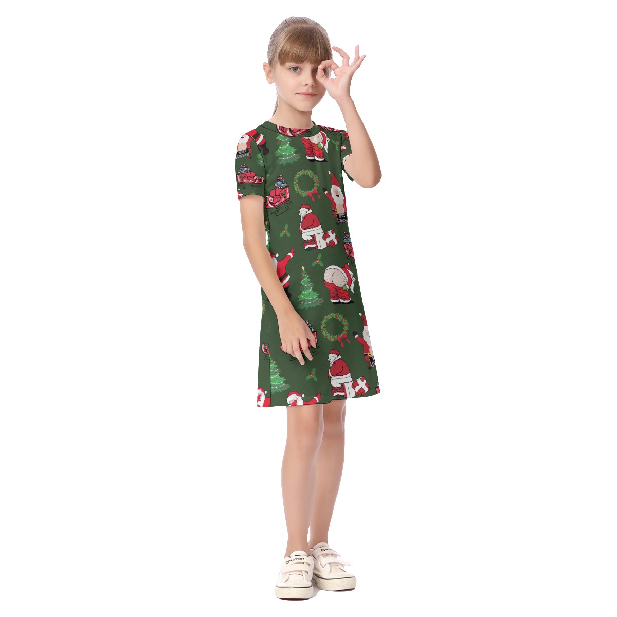 Cute Santa Claus Hawaiian Christmas Dress For Kids