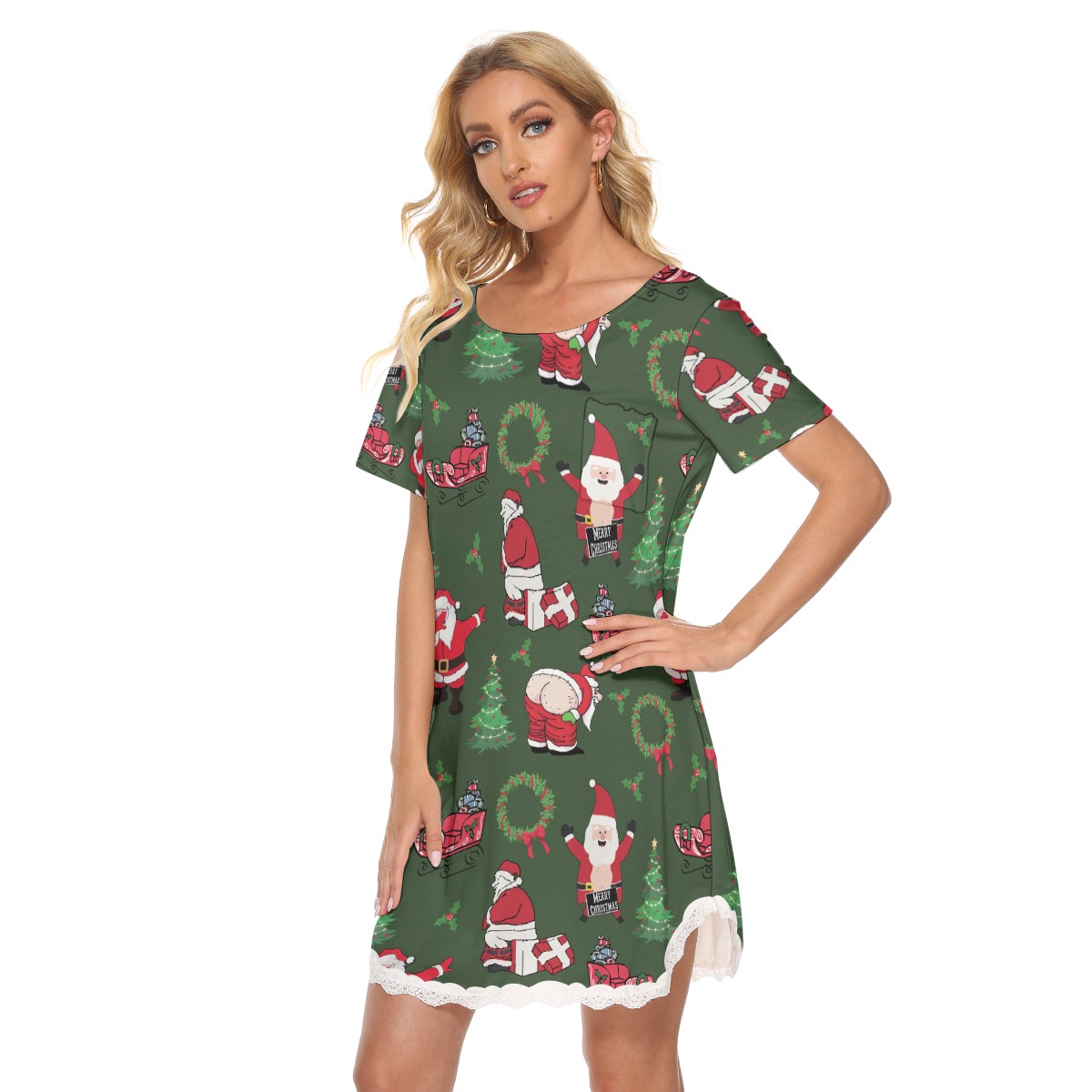 Christmas Naughty Santa Hawaiian Lace Edge Dress