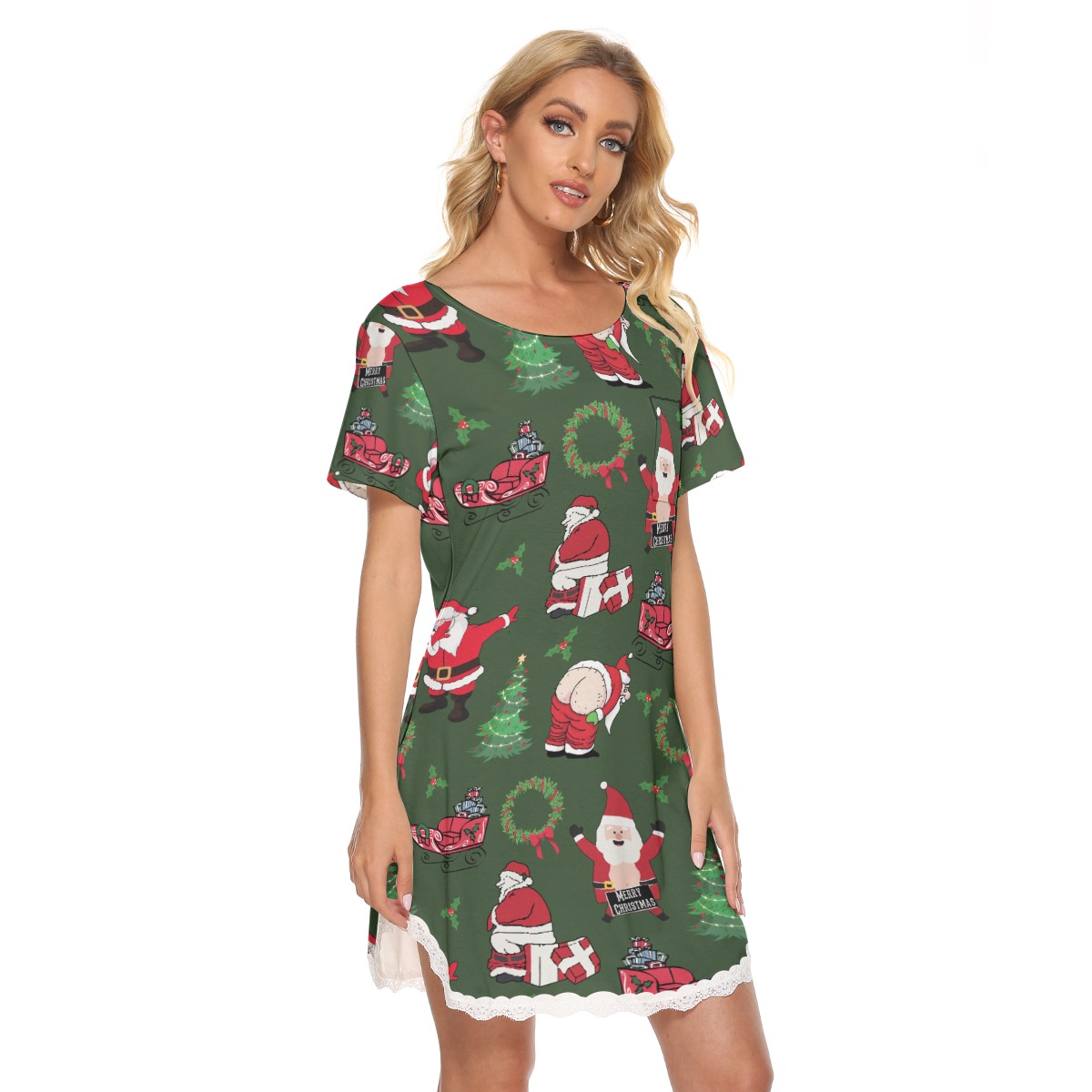 Christmas Naughty Santa Hawaiian Lace Edge Dress