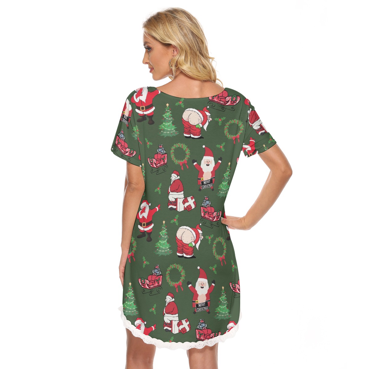 Christmas Naughty Santa Hawaiian Lace Edge Dress
