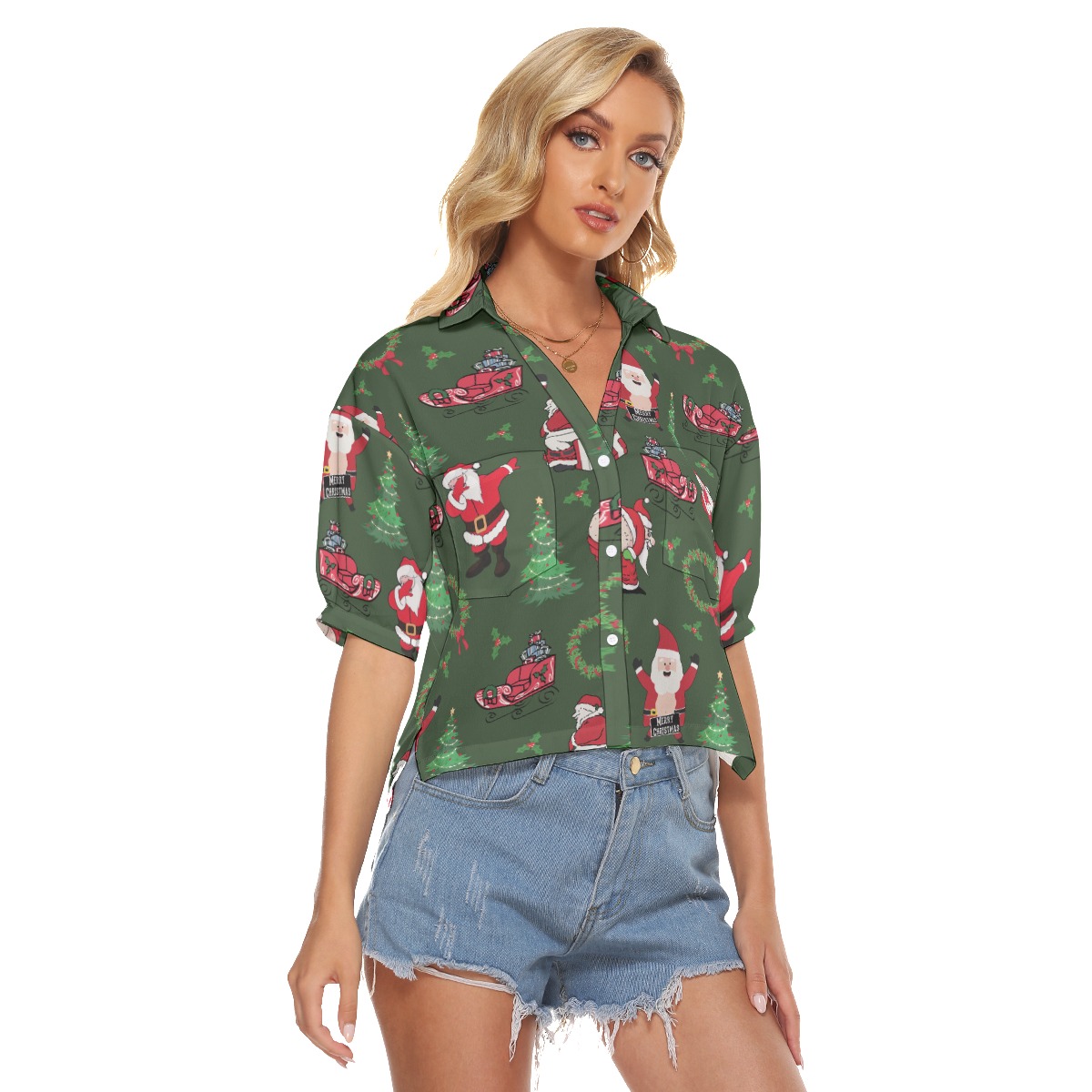 Naughty Santa Claus Hawaiian Crop Top Shirt For Women