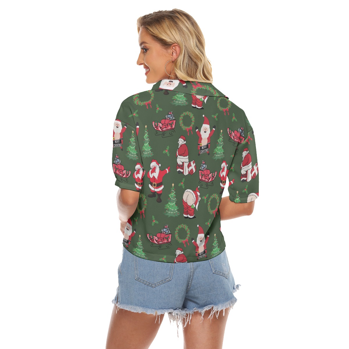 Naughty Santa Claus Hawaiian Crop Top Shirt For Women