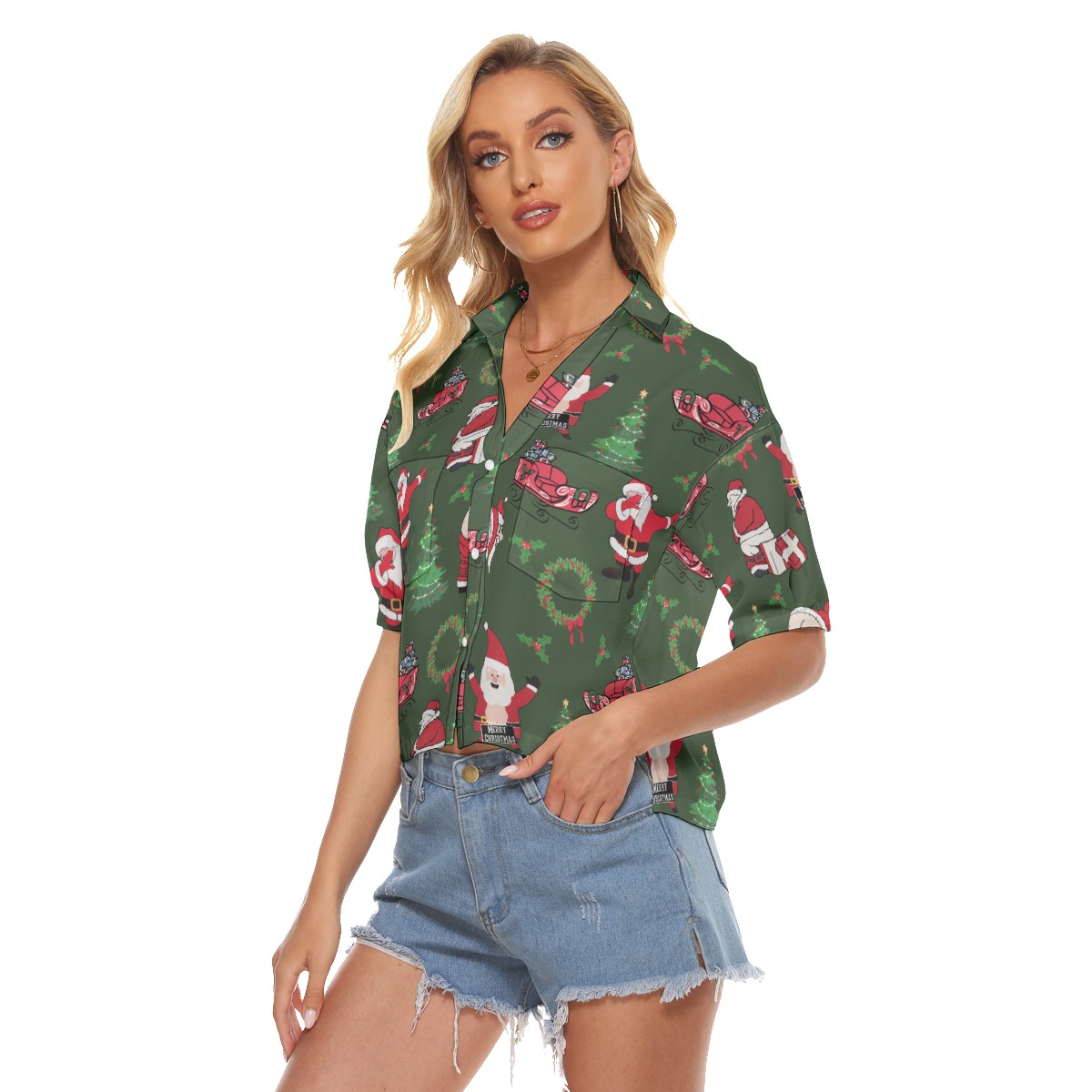 Naughty Santa Claus Hawaiian Crop Top Shirt For Women