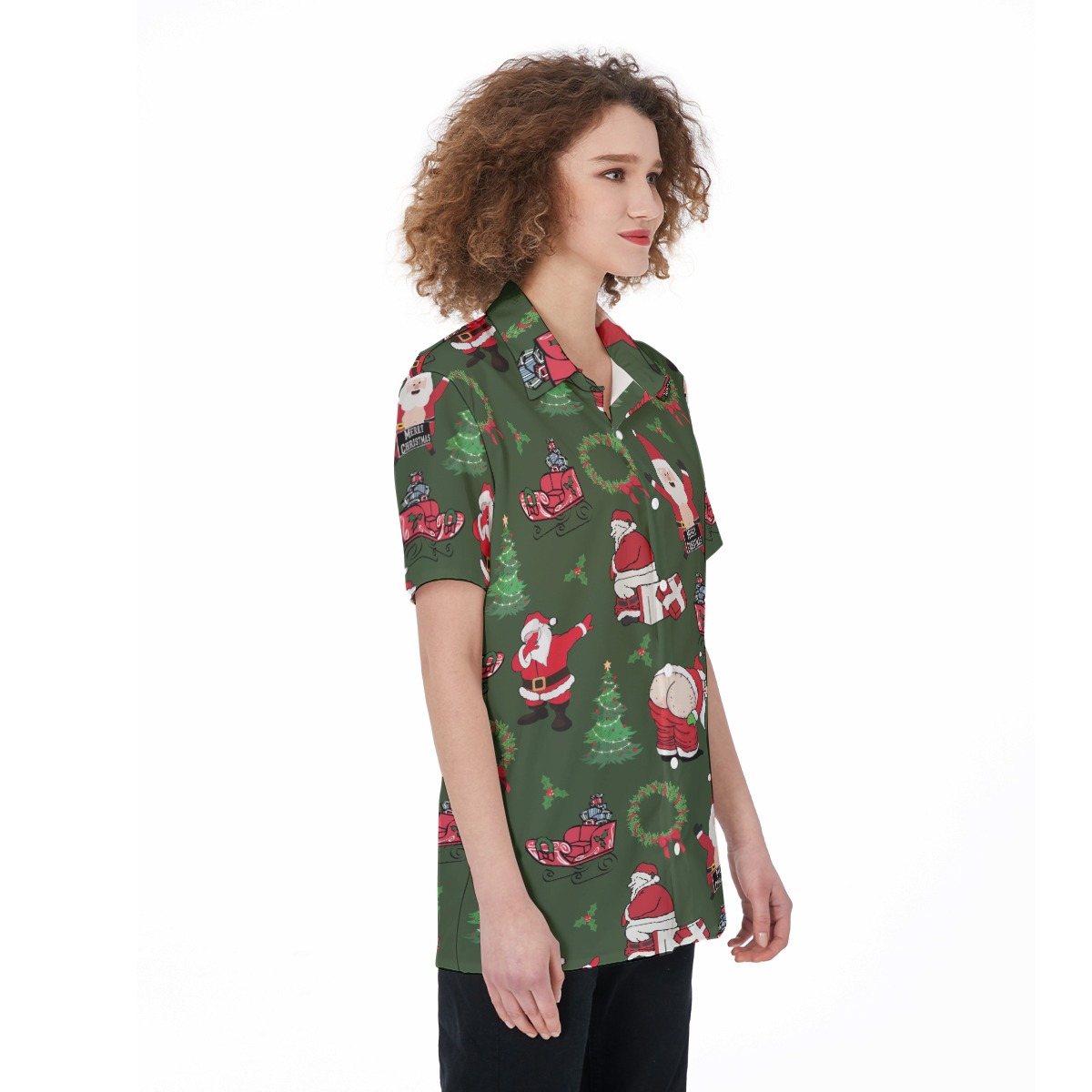 Christmas Naughty Santa Hawaiian Shirt For Women