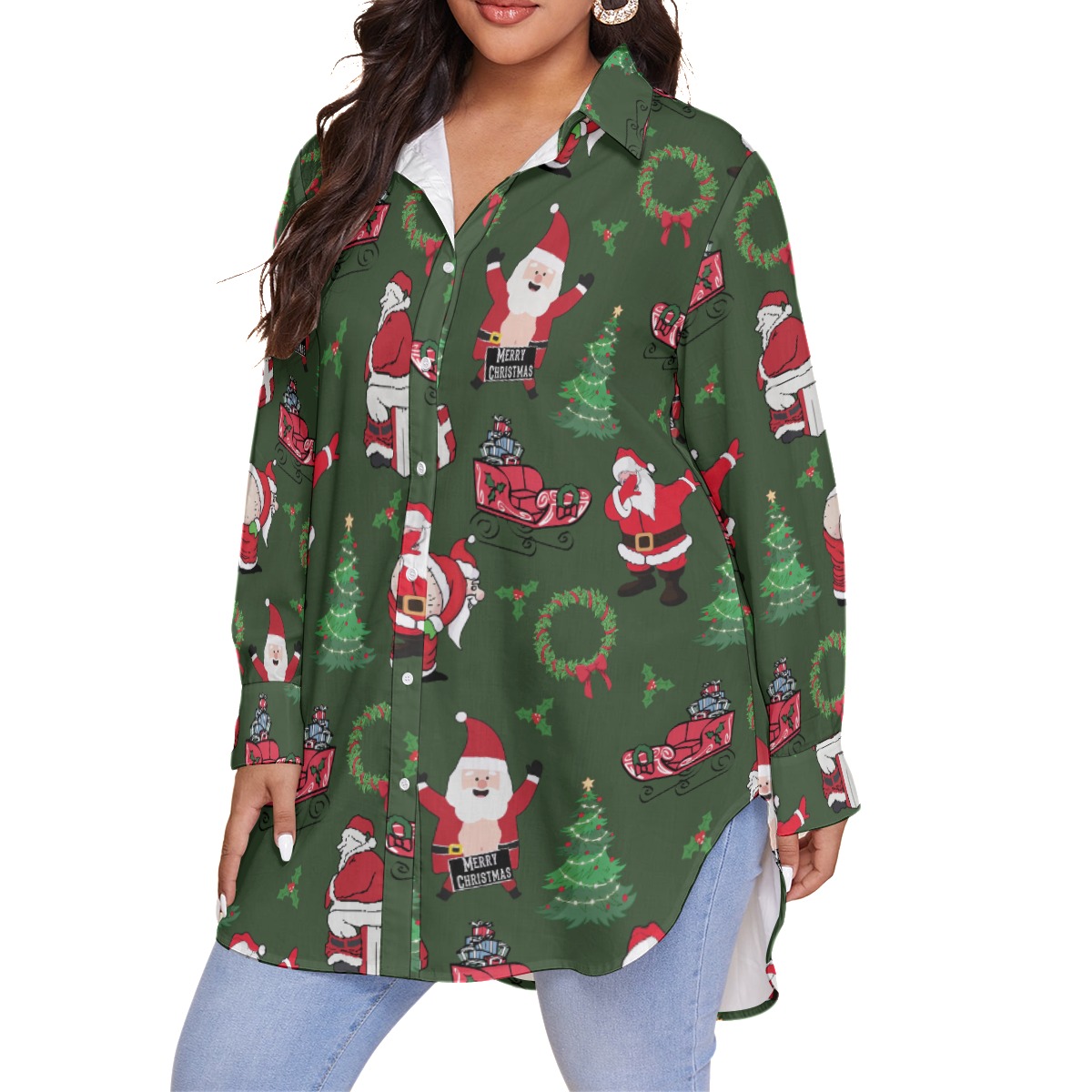 Naughty Santa Funny Hawaiian Plus Sized Shirt For Women