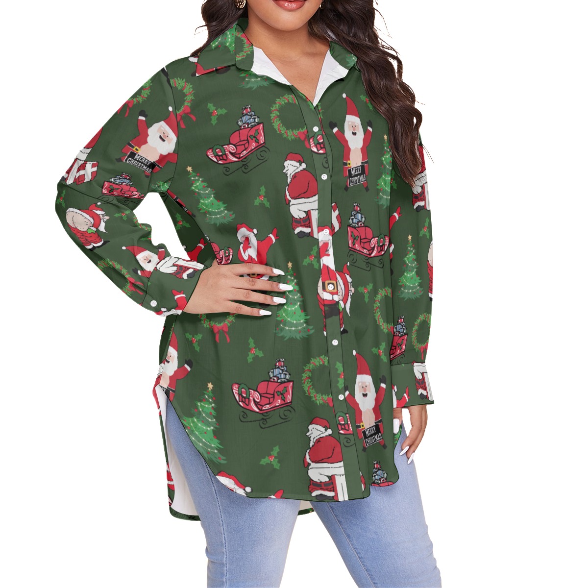 Naughty Santa Funny Hawaiian Plus Sized Shirt For Women