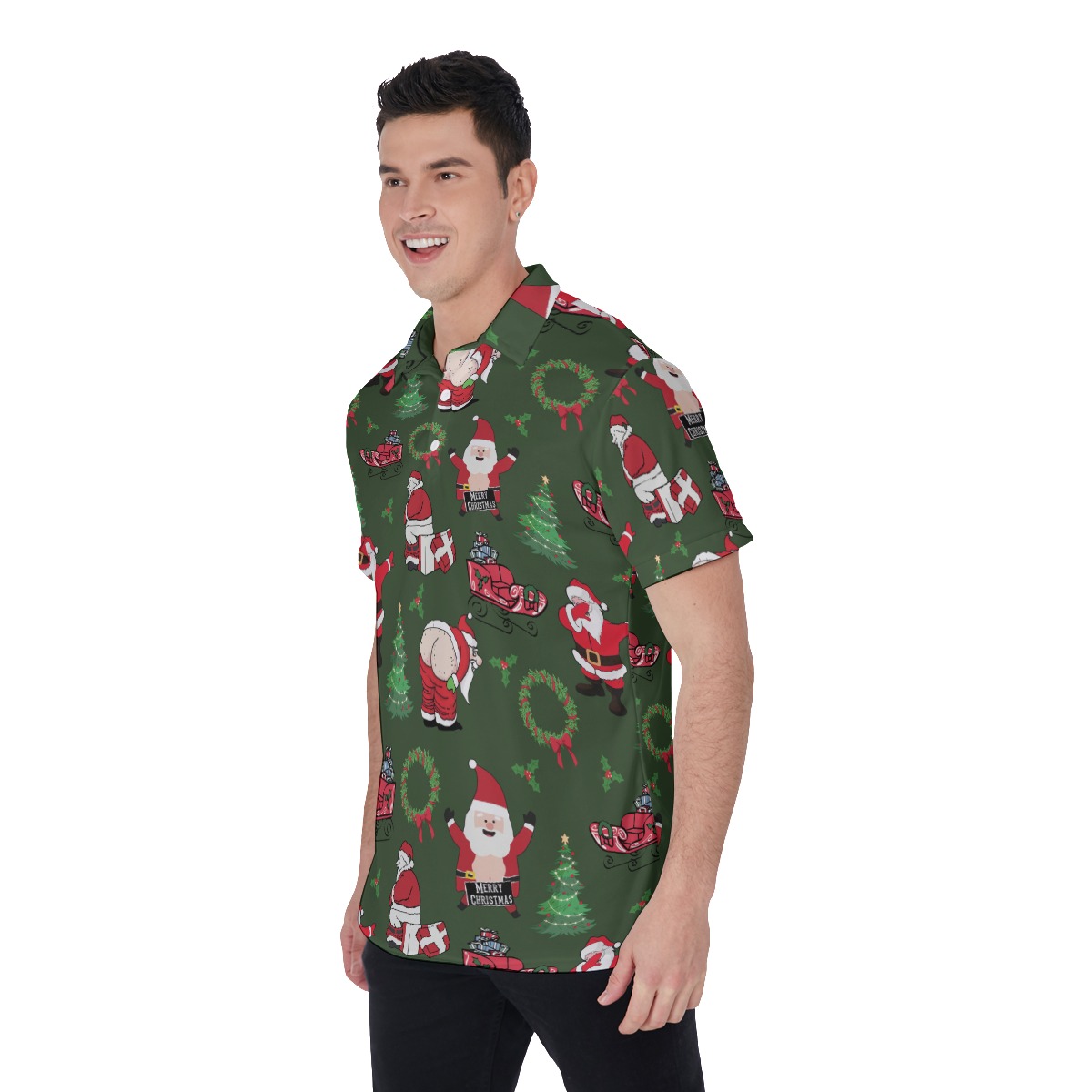 Funny Santa Hawaiian Christmas Polo Shirt For Men