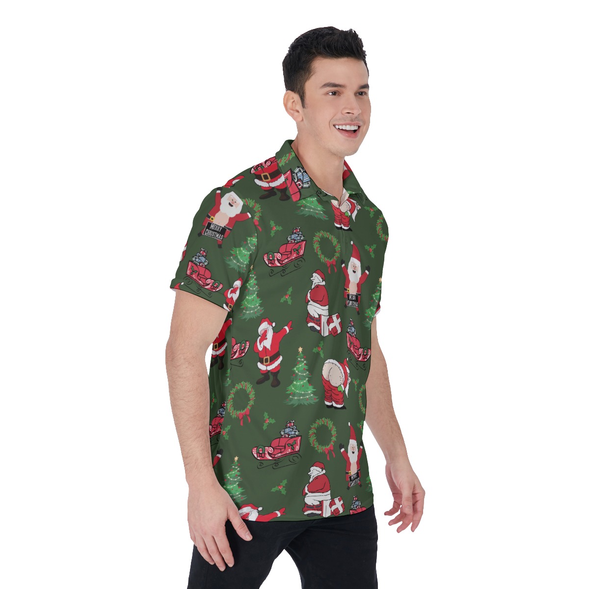 Funny Santa Hawaiian Christmas Polo Shirt For Men