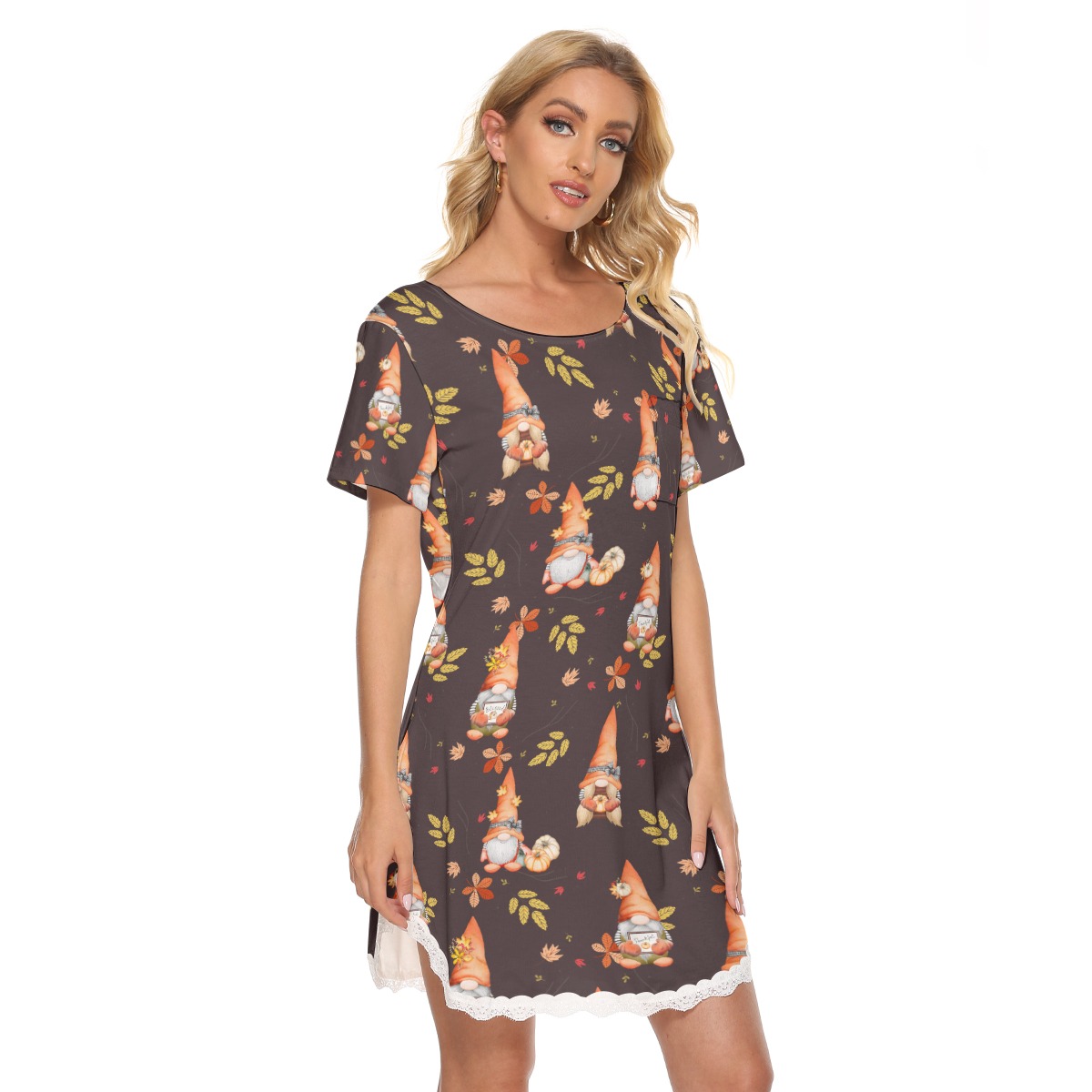 Gnomies Thanksgiving Hawaiian Dress With Lace Edge