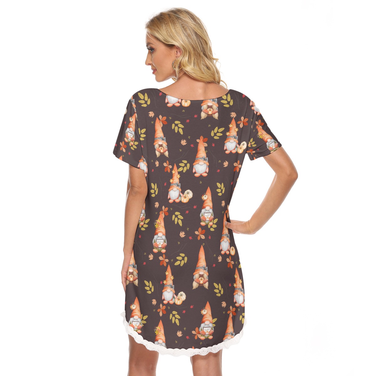 Gnomies Thanksgiving Hawaiian Dress With Lace Edge