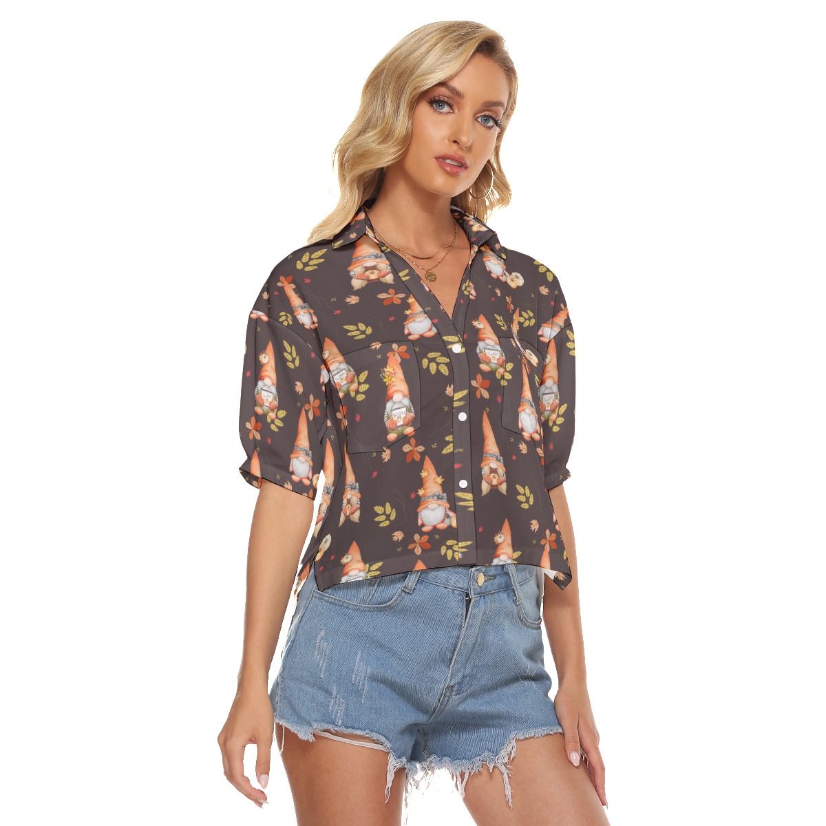 The Gnomies Women's Hawaiian Shirt Cropped