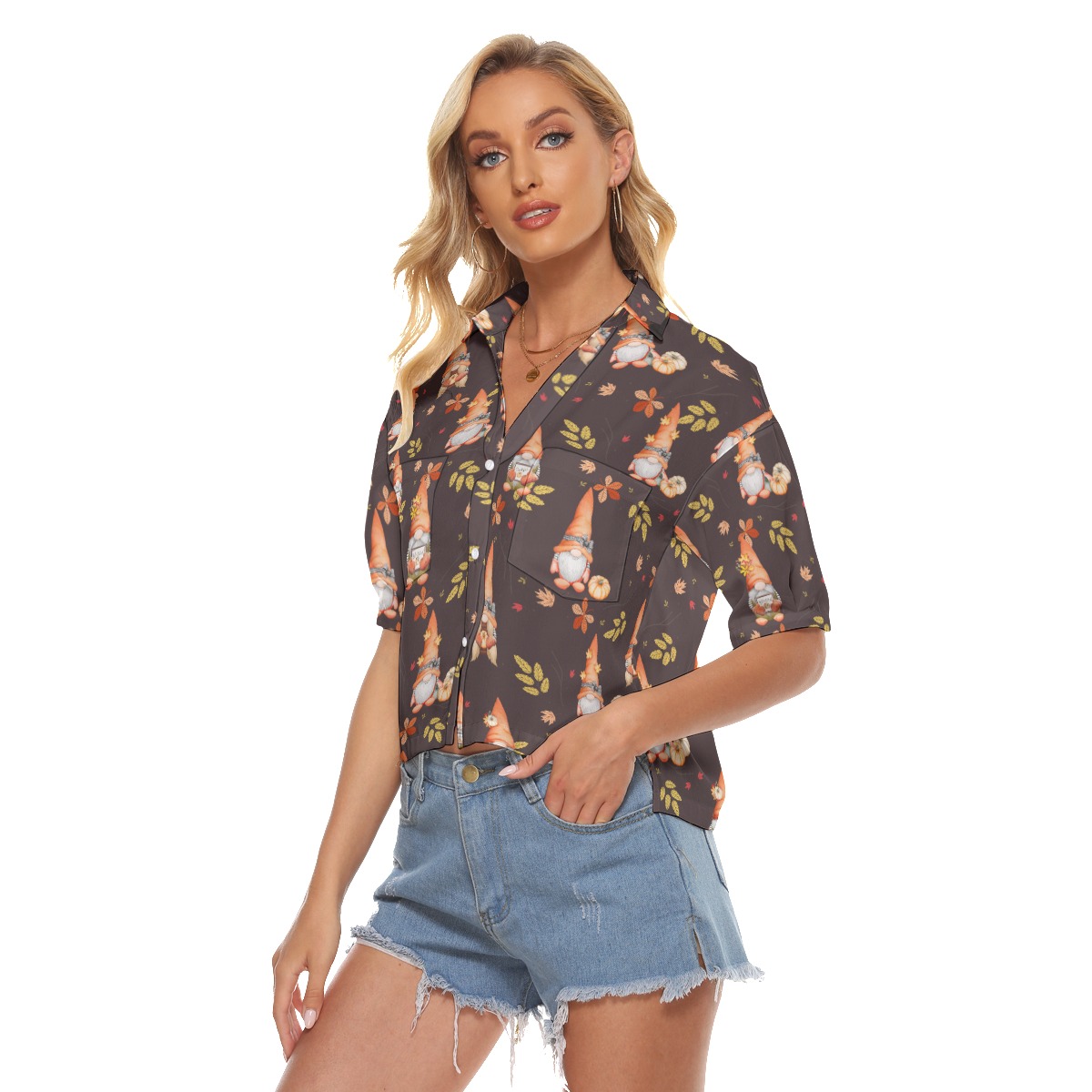 The Gnomies Women's Hawaiian Shirt Cropped
