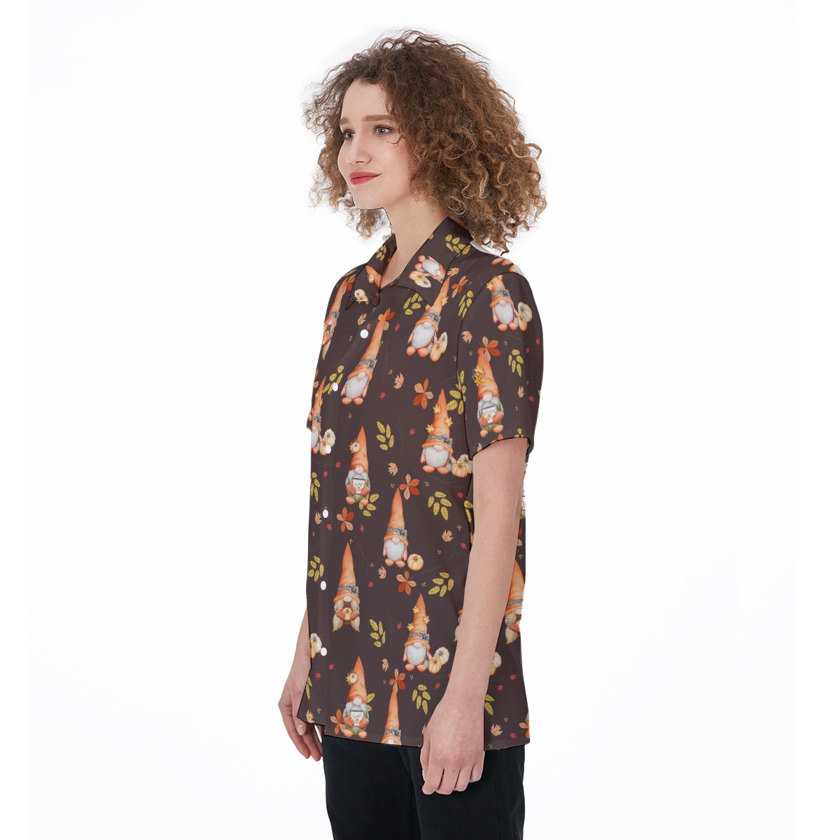 Gnomies Thanksgiving Aloha Button Up Shirt For Women