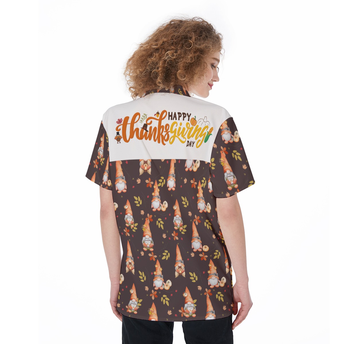 Gnomies Thanksgiving Aloha Button Up Shirt For Women