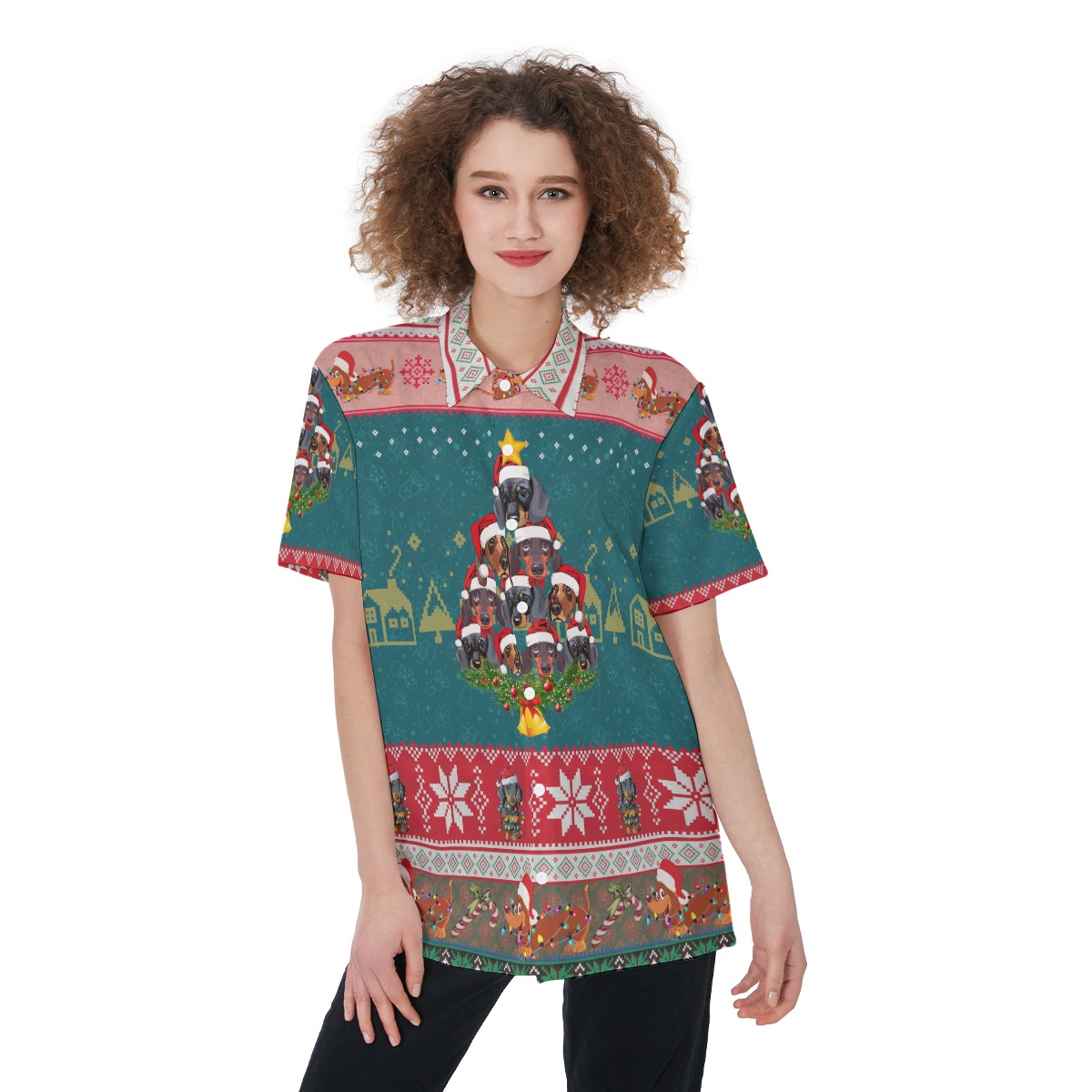 Women's Christmas Hawaiian Shirt Dachshunds - variant image 1