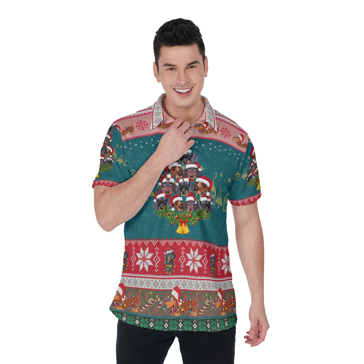 Dachshund Christmas Hawaiian Polo Shirt For Men - variant image 1