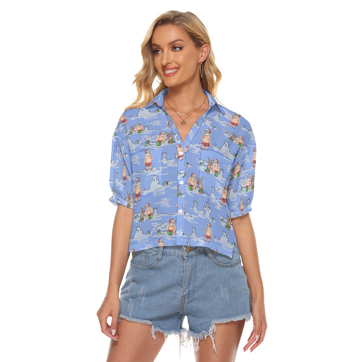 Santa Christmas Hawaiian Cropped Shirt For Women - variant image 1
