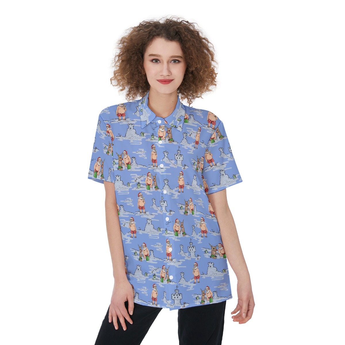 Blue Santa Hawaiian Christmas Shirt For Women - variant image 1