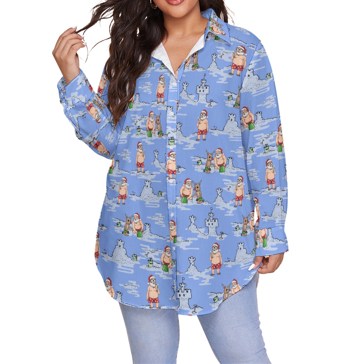 Christmas Santa Hawaiian Plus Size Shirt For Women - variant image 1