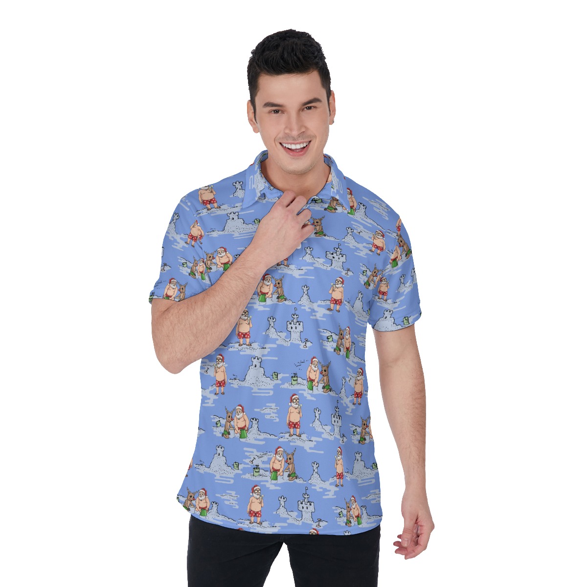 Christmas In Hawaii Santa Hawaiian Polo Shirt - variant image 1